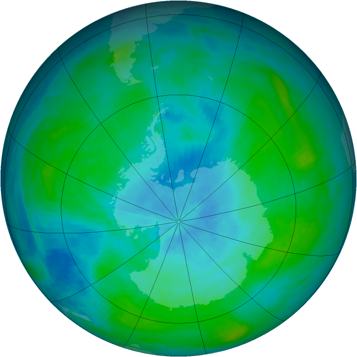 Antarctic ozone map for 22 February 1989